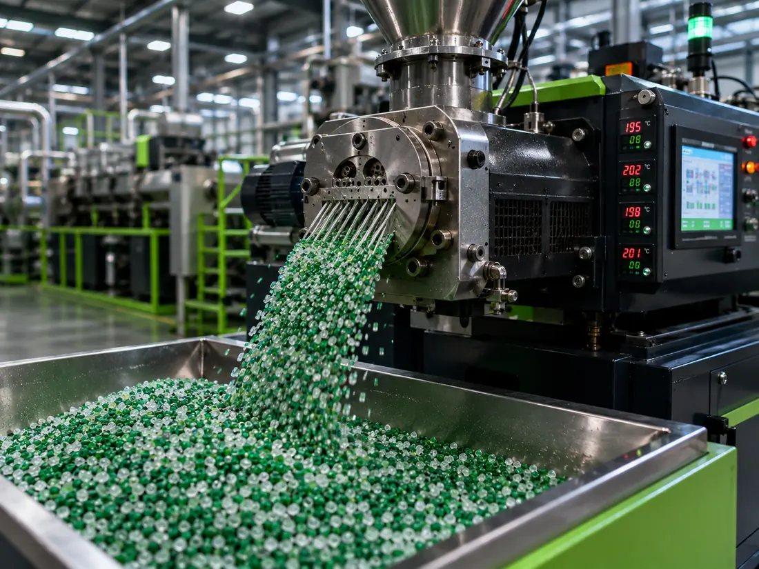 Extrusion line producing recycled polymer granules at Advance Polymers Solutions